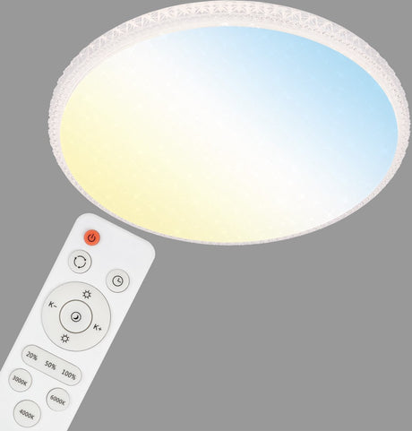 Briloner Stil - Deckenlampe - Deckenlampe mit Sternendekor und transparenten Kristallen - Deckenlampe dimmbar - inkl. Fernbedienung - inkl. Nachtbeleuchtung - Timer-Memory-Funktion - Weiß - ø 59,5 cm - LED - 48 W 4.000 lm