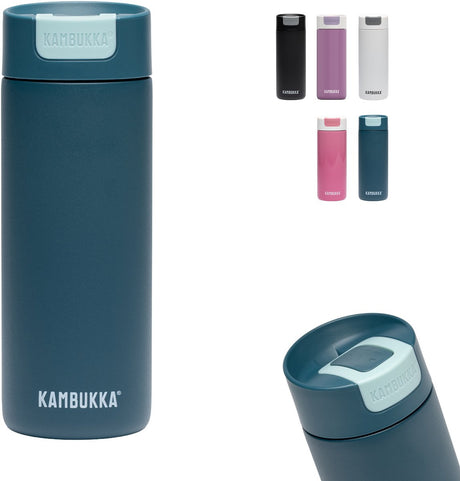 Kambukka Olympus Thermobecher 500 ml – Kaffeebecher to go – leicht zu reinigen – auslaufsicherer Kaffeebecher aus Edelstahl – Teebecher – Reisebecher – Pfauenblau