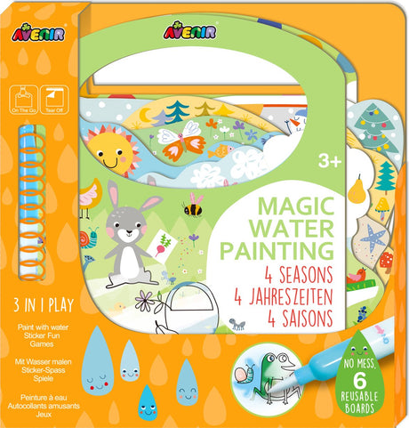 Avenir Magisches Wassergemälde: Buch 4 Jahreszeiten 21,7x2x22,7cm, 6 wiederverwendbare Seiten mit 3-in-1-Spiel, 3+