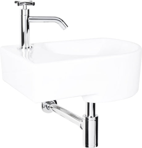 Differnz Appollo Springbrunnen-WC links - Set - Springbrunnen 41 x 27 cm inkl. Wasserhahn und Siphon - Keramik - Weiß