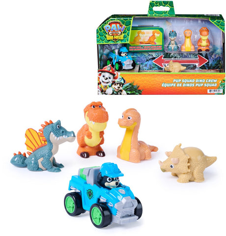 Paw patrol - de dino film - pup squad dino crew met 1 unieke rex pup squad racer en 4 dinosaurusfiguren die kunnen rollen