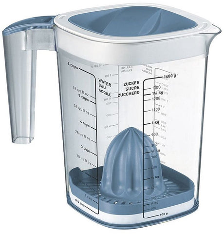 Rotho Loft Mehrzweck-Messbecher – 1,5 Liter – mit Spritzschutz – Horizontblau