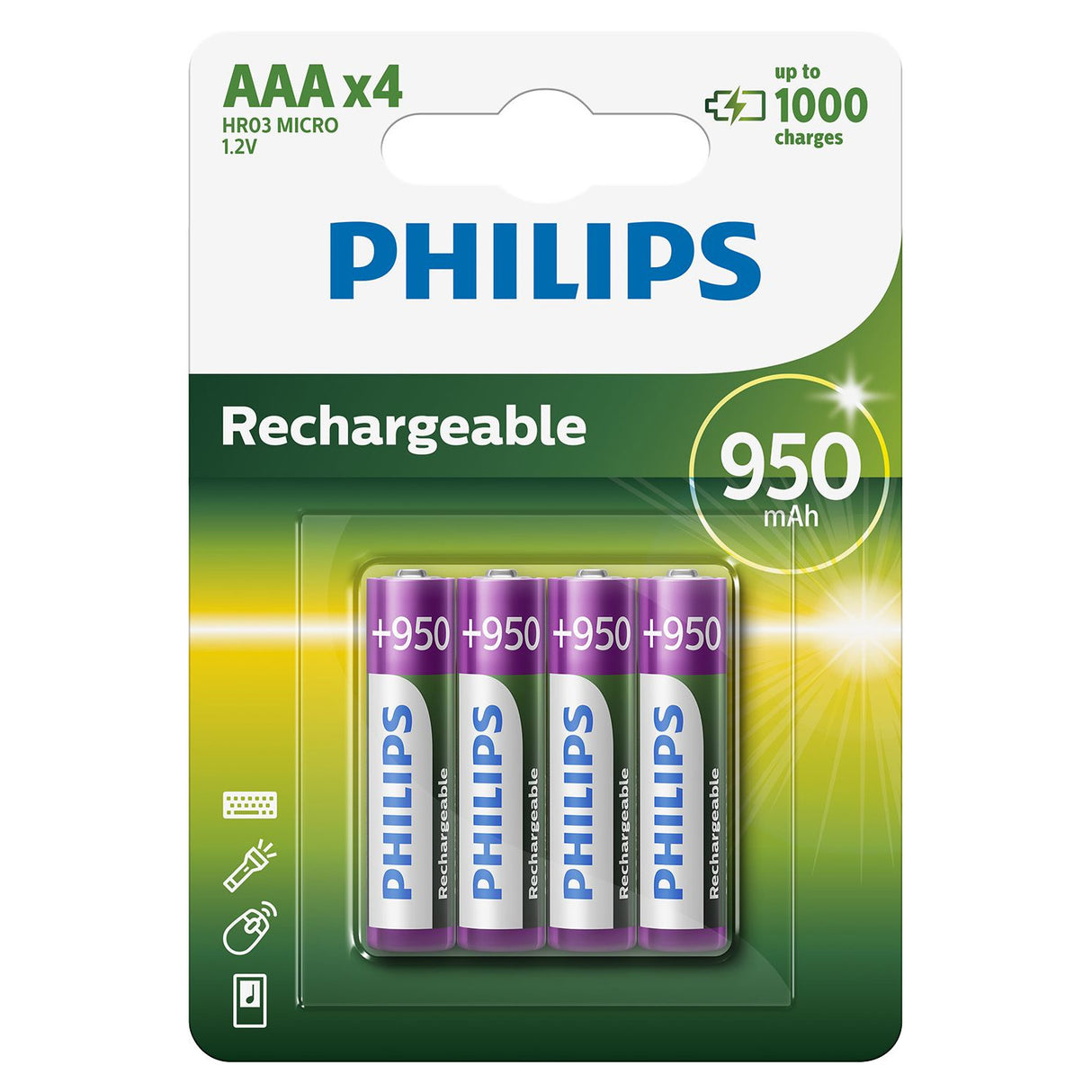 Battery Sales Europe Wiederaufladbare Batterien Wiederaufladbare NimH AAA HR03 950mah, 4 Stk.
