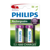 Batterieverkauf Europa wiederaufladbare Batterien Philips wiederaufladbar NiMH C HR14 3000 mAh, 2 Stk.