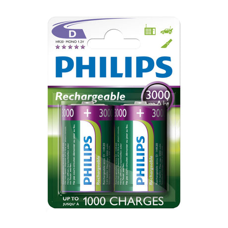 Batterieverkauf Europa wiederaufladbare Batterien Philips wiederaufladbar NiMH D HR20 3000 mAh, 2 Stk.