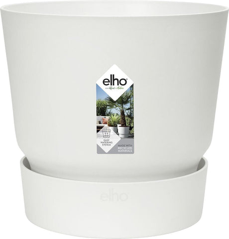 Elho Greenville rund 18 – Blumentopf für den Außenbereich mit Wasserreservoir – 100 % recycelter Kunststoff – ø 18,3 x H 17,4 cm – weiß