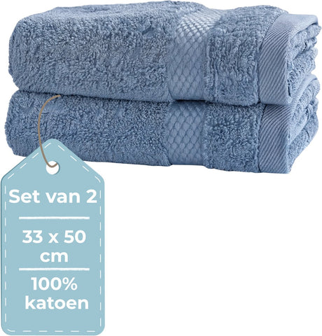 Hush. living hush living - gastendoek - handdoek - set van 2 - 33×50 cm - 100% katoen - zware kwaliteit 500g m2 - stijlvol boord en ophanglus - blauw grijs