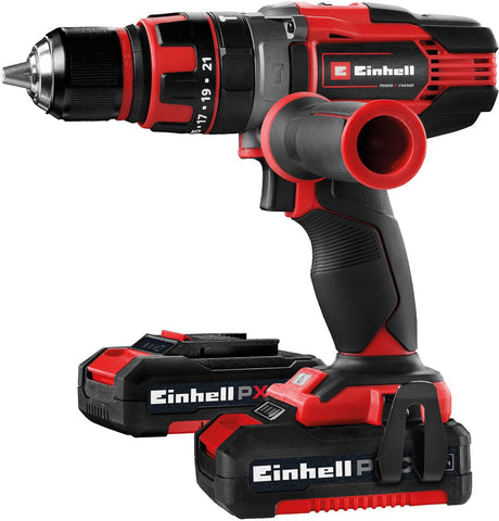 Einhell Akku-Schlagbohrschrauber TE-CD 18 48 Li-I Kit – Power X-Change – 18 V Li-Ion – mit Schlagfunktion – 2 Geschwindigkeiten – 48 Nm – inkl. Akku 2x 2,0 Ah Akku und Ladegerät