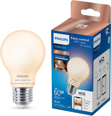 Philips smart lighting - led-lamp - e27 fitting - warm- tot koelwit licht - dimbaar - 60w - standaard lampvorm: a60 - mat glas - wifi