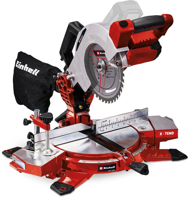 Einhell Akku-Kapp-Gehrungssäge TE-MS 18 210 Li Solo – Power X-Change – 18 V Li-Ion – ø210 mm – X-Tend Werkstückauflagen – inkl. 40-Zahn-Sägeblatt - exkl. Akku und Ladegerät