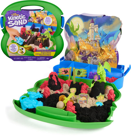 Kinetic sand - drakenaanval met 680 gram kneedbaar speelzand 2 speelgoeddraken kasteelvormen - origineel