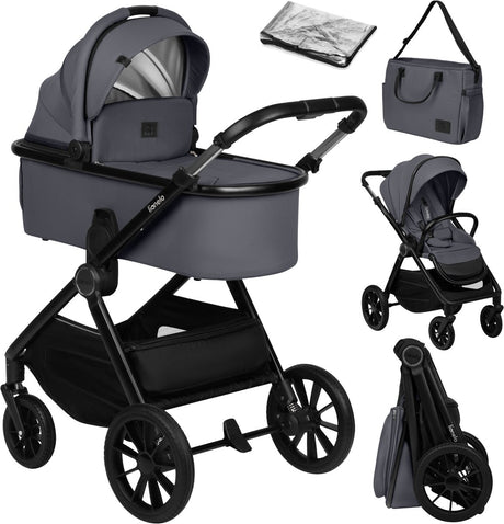 Lionelo Layla Kinderwagen 2in1 – XXL-Set – vielseitig und ganzjährig – große Räder – Einhandbedienung – für alle Geländearten – Zubehörset