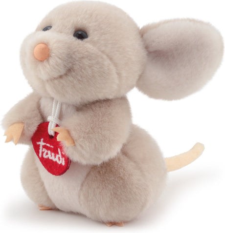 Trudi – keine Kuschelmaus 14 cm – handgefertigt in Italien – weicher Plüsch – Kuscheltier für Jungen und Mädchen – rosa grau – 13 x 14 x 14 cm, Größe xs