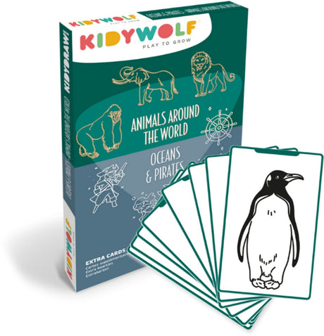 Kidywolf Kidydraw Mini-Nachfüllpackung – Tiere auf der ganzen Welt, Ozeane und Piraten – 60 Zeichenkarten – 4+