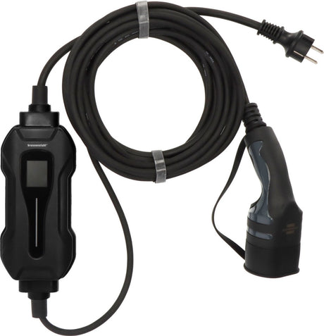 Brennerstuhl tragbares EV-Ladegerät Typ 2 – Schutzkontakt 8m (mobile Ladestation 10a, 2,3 kW, IP44, einphasig, Display mit Ladeinformationen, für Elektro-Hybridfahrzeuge bev phev, inkl. Transporttasche)