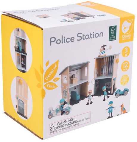 Klassisches Spielset „Polizeistation“ aus Holz für Kinder.