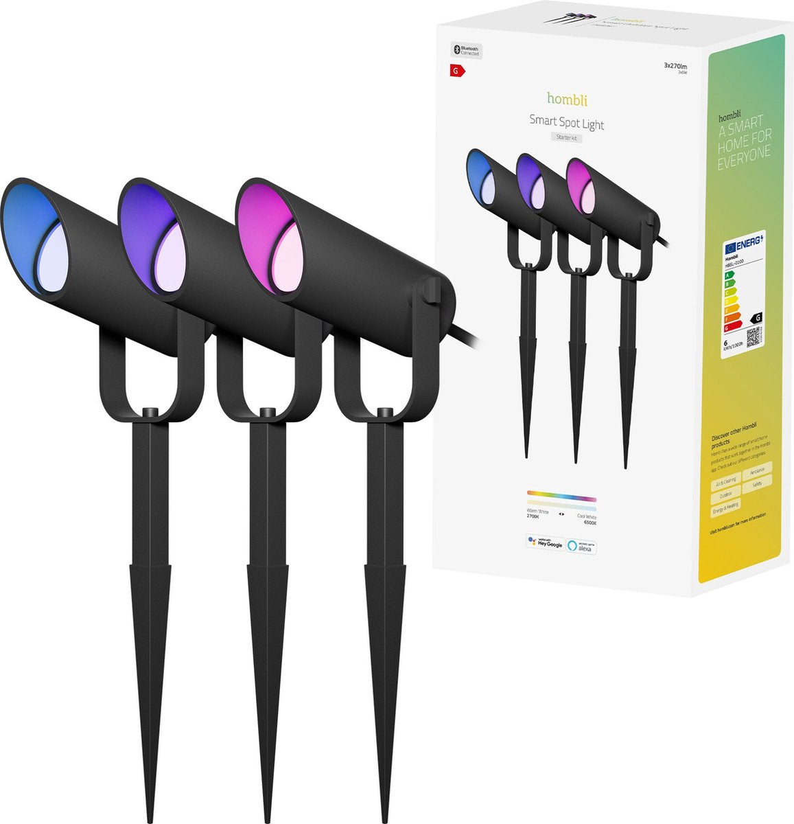 Hombli slimme prikspot starter kit - tuinspot - wit gekleurd licht - led buitenlamp - aluminium - 3 stuks - zwart