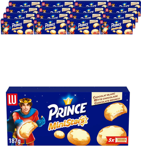 Lu Prince Ministars Cookies weiße Schokolade 16 x 187,5 g (5 x 37,5 g) – Keks für unterwegs – Kaffee – Tee – Arbeit – Brühe – weiße Schokoladenfüllung – Verpackung zum Mitnehmen