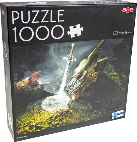 Taktik-Drachennest – Puzzle – 1000 Teile – epische Fantasie mit Drachen – mystisches Schwert im Wald – hohe skandinavische Qualität