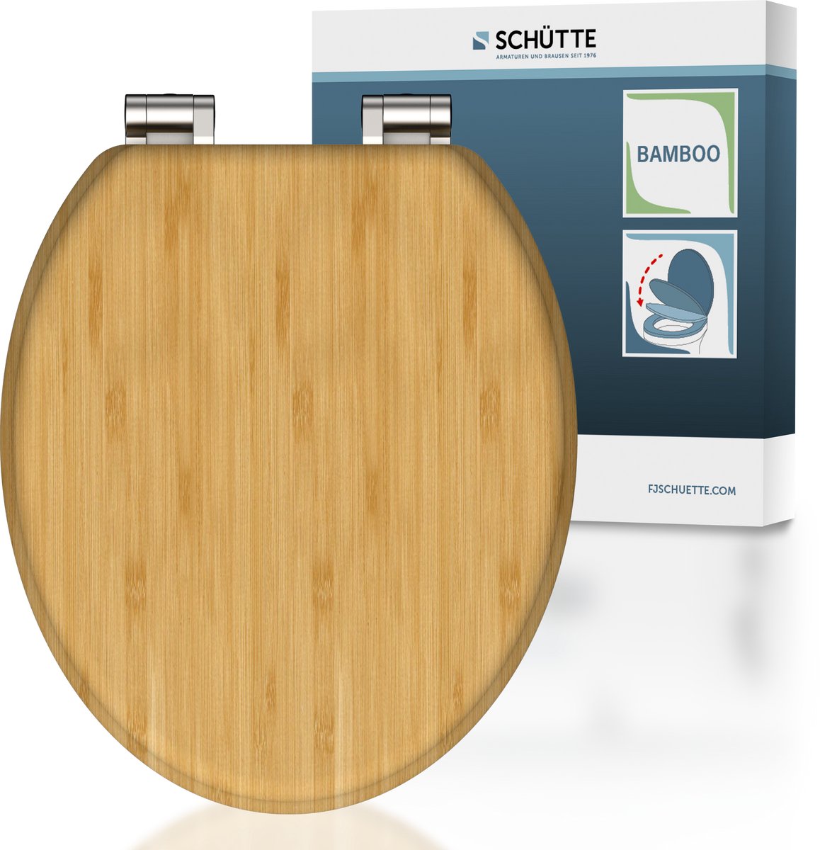 Schütte WC-Sitz 81101 Bambus natur – Massiver Bambus – Absenkautomatik – Chromscharniere – Belastbar bis 175 kg