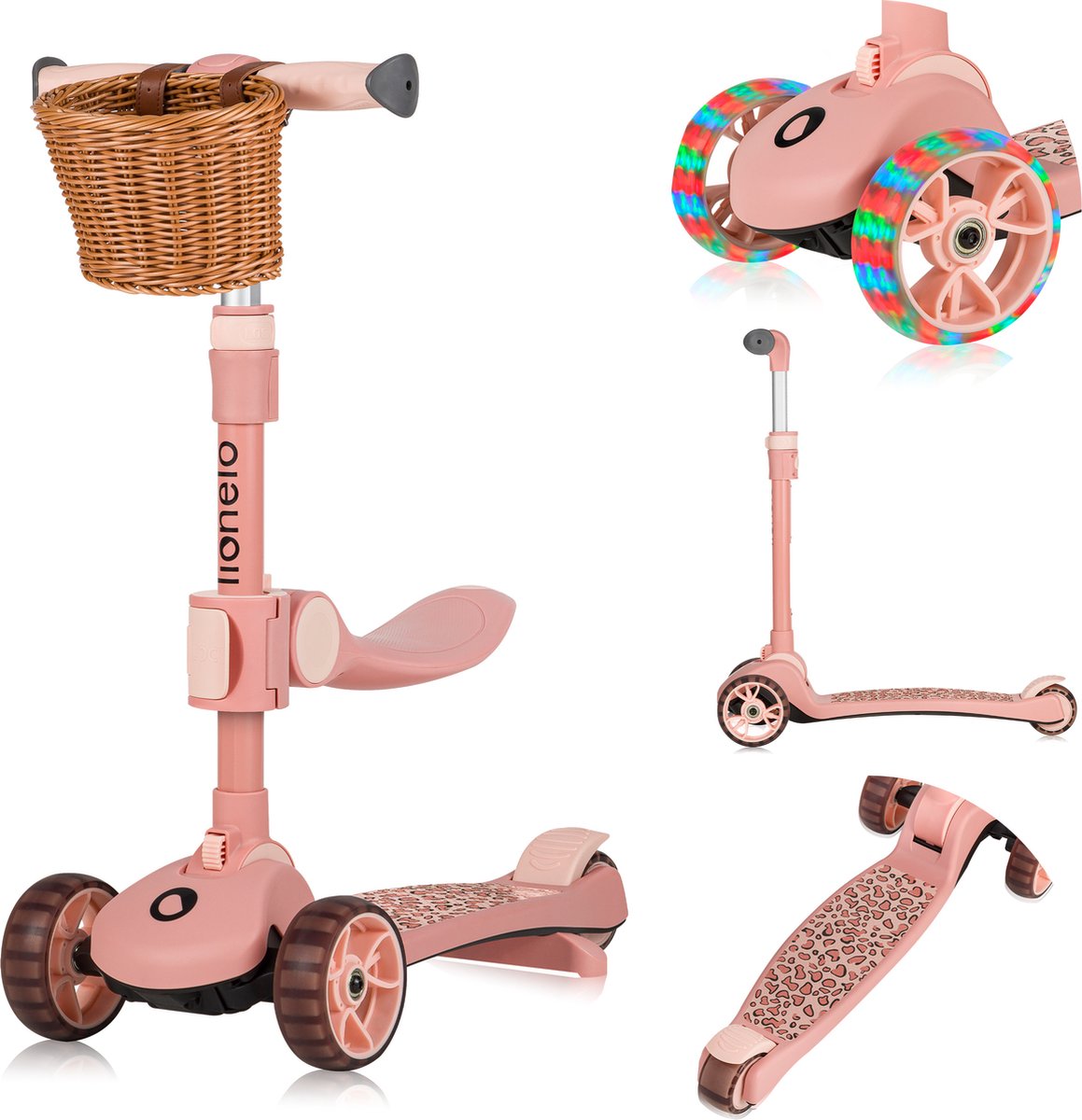 Lionelo Franky Kinderroller 2in1 – LED – 3 Räder – bis 50 kg – Fahrrad und Roller 2in1 – große beleuchtete Räder – Spielzeugkorb