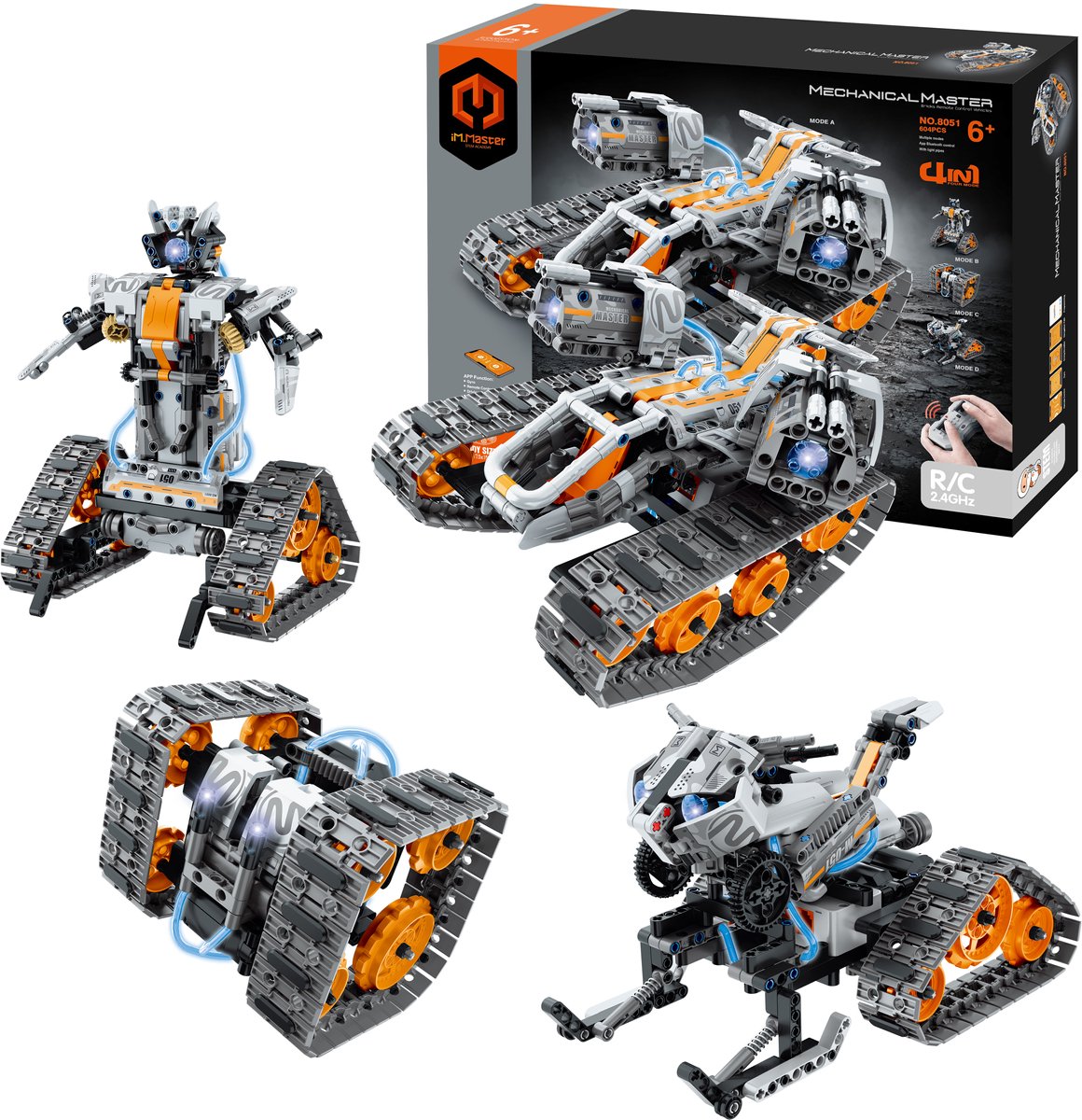 Gear2play im.master – 4-in-1-RC-Robotermodelle – Roboter-Tankwagen-Motorbau-Spielset – ferngesteuert – per App programmierbar