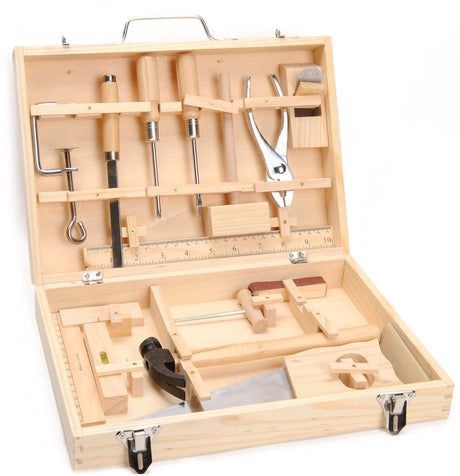 Playwood Werkzeugkasten aus Holz, 16-teilig.
