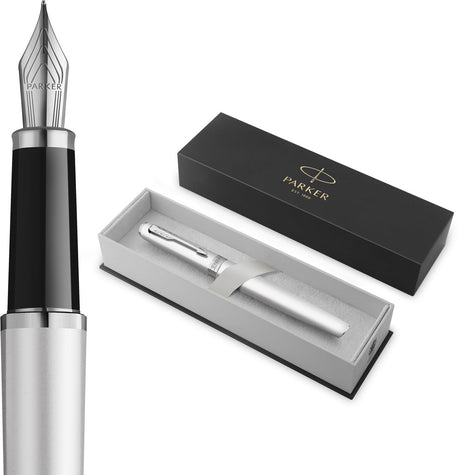 Parker meridian vulpen | chroomlak met chroomafwerkingen | middelgrote penpunt | handschriftpennen schrijfwaren | blauwe inkt | luxe cadeaudoos
