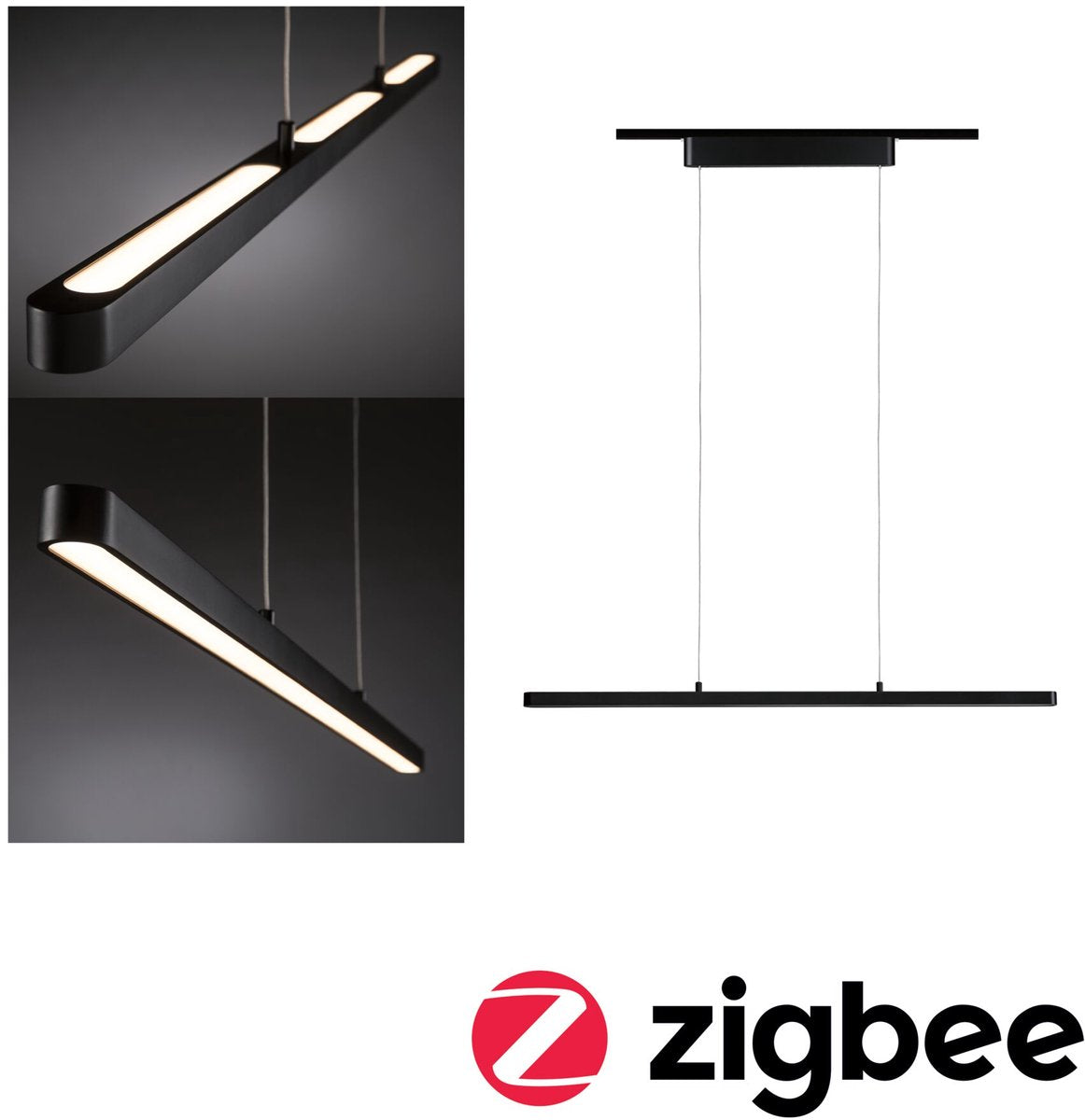 Paulmann Urail Pendants Smart Home Zigbee 3.0 Lento 3x600lm 3x13,5W Tunable White Dimmbar 230V Schwarz Matt