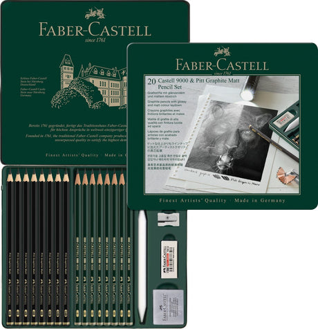 Faber-Castell Graphitstifte – Pitt matt und Serie 9000 in Dose – inklusive Zubehör – fc-115224