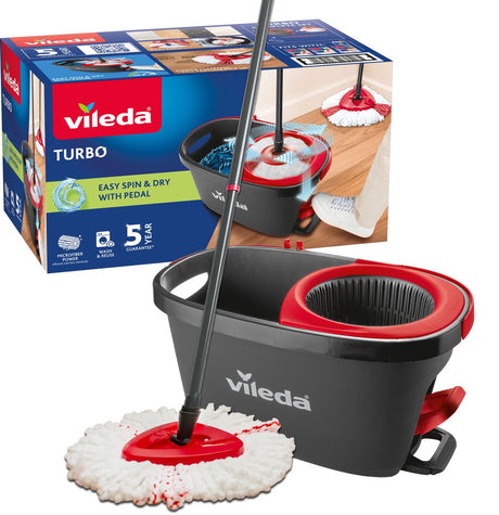 Vileda Turbo 2in1 – Komplettset mit Schleudermopp und Eimer mit Pedalpresse – Mikrofasermopp 2in1