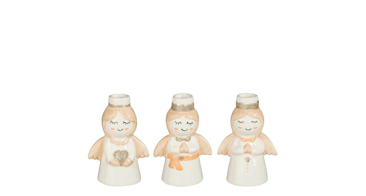 Kandelaar engel wit 3 assorti - l9xb6,5xh14cm