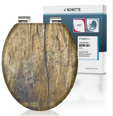 Schütte WC-Sitz 80124 Massivholz - MDF-Holz - Absenkautomatik - Chromscharniere - Belastbar bis 175 kg - Dekor - 3-seitiger Druck