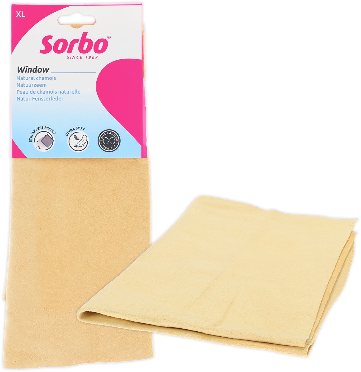 Sorbo natürliches Fensterleder XL – 38 x 59 cm – echtes Schafsleder – Fensterleder für Auto, Fenster und Spiegel