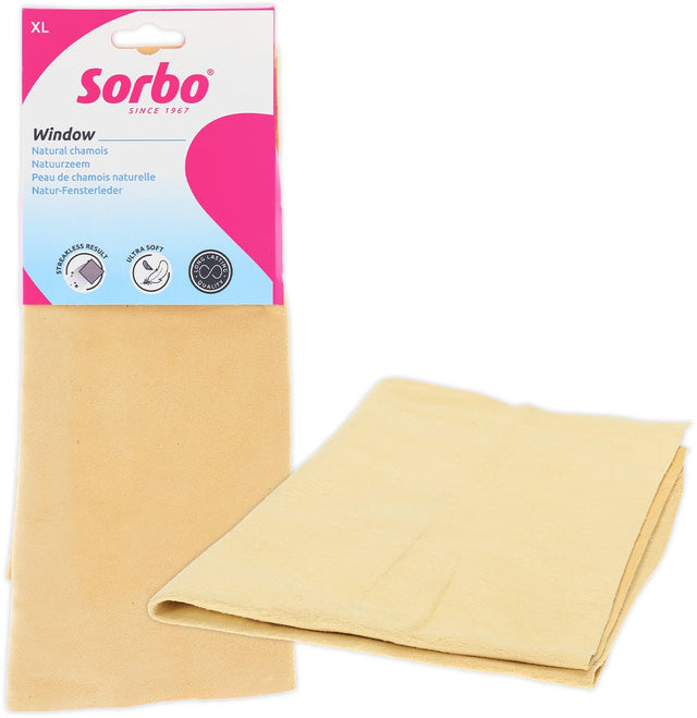 Sorbo natürliches Fensterleder XL – 38 x 59 cm – echtes Schafsleder – Fensterleder für Auto, Fenster und Spiegel