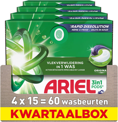 Ariel 3in1 Waschmittelkapseln Original – 4 x 15 Wäschen