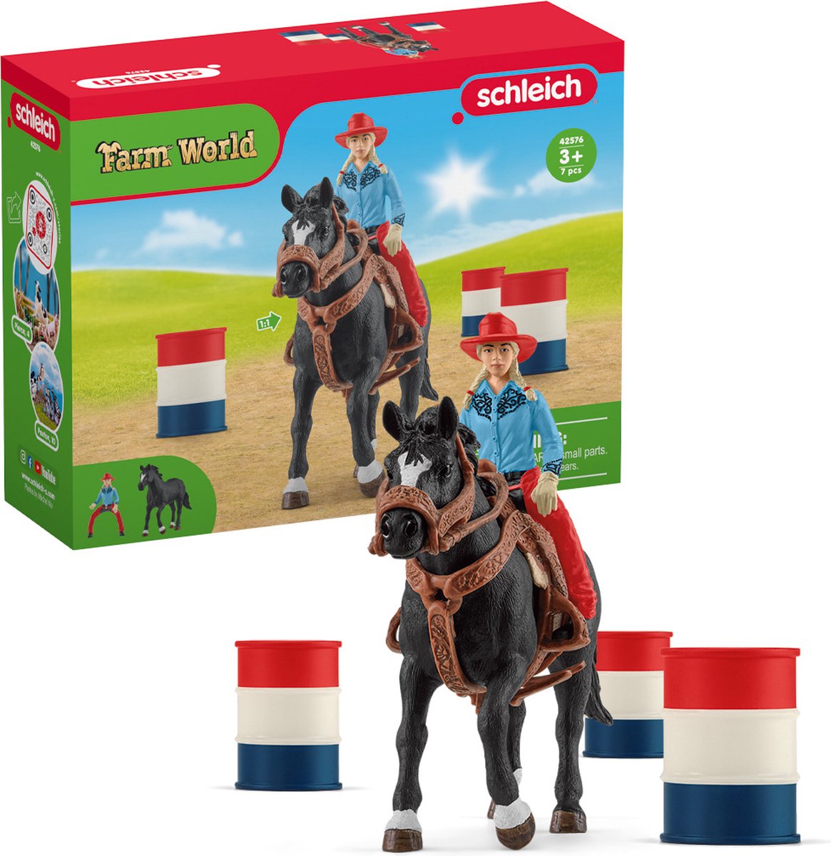 Schleich Farm World – Fassrennen mit Cowgirl – Kinderspielzeug für Jungen und Mädchen – 3 bis 8 Jahre 42576