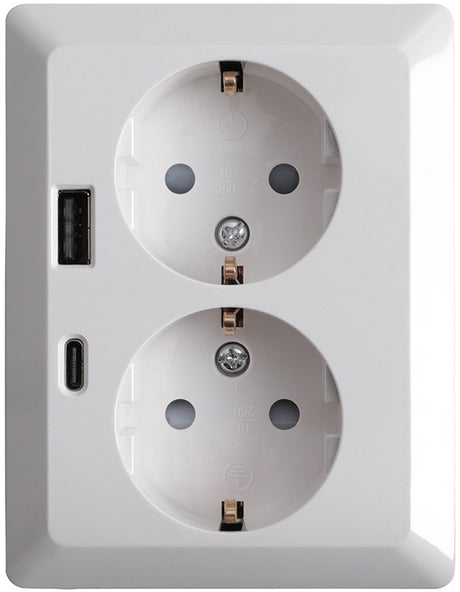 Ion industries - contactdoos inbouw opbouw - 2-voudig - ra - usb-a + usb-c alpin wit