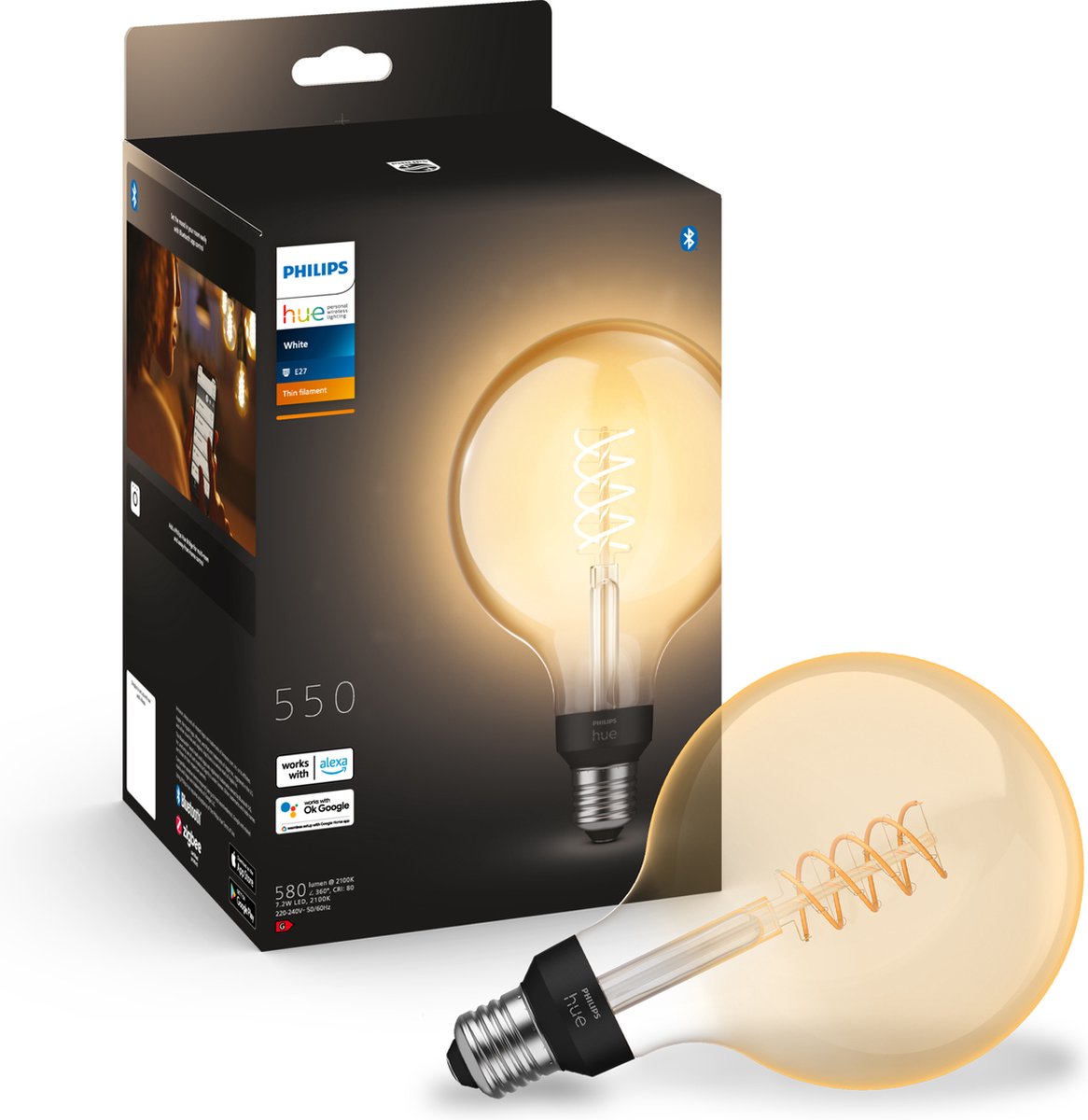 Philips hue filament globelamp g125 - warmwit licht - 1-pack - e27