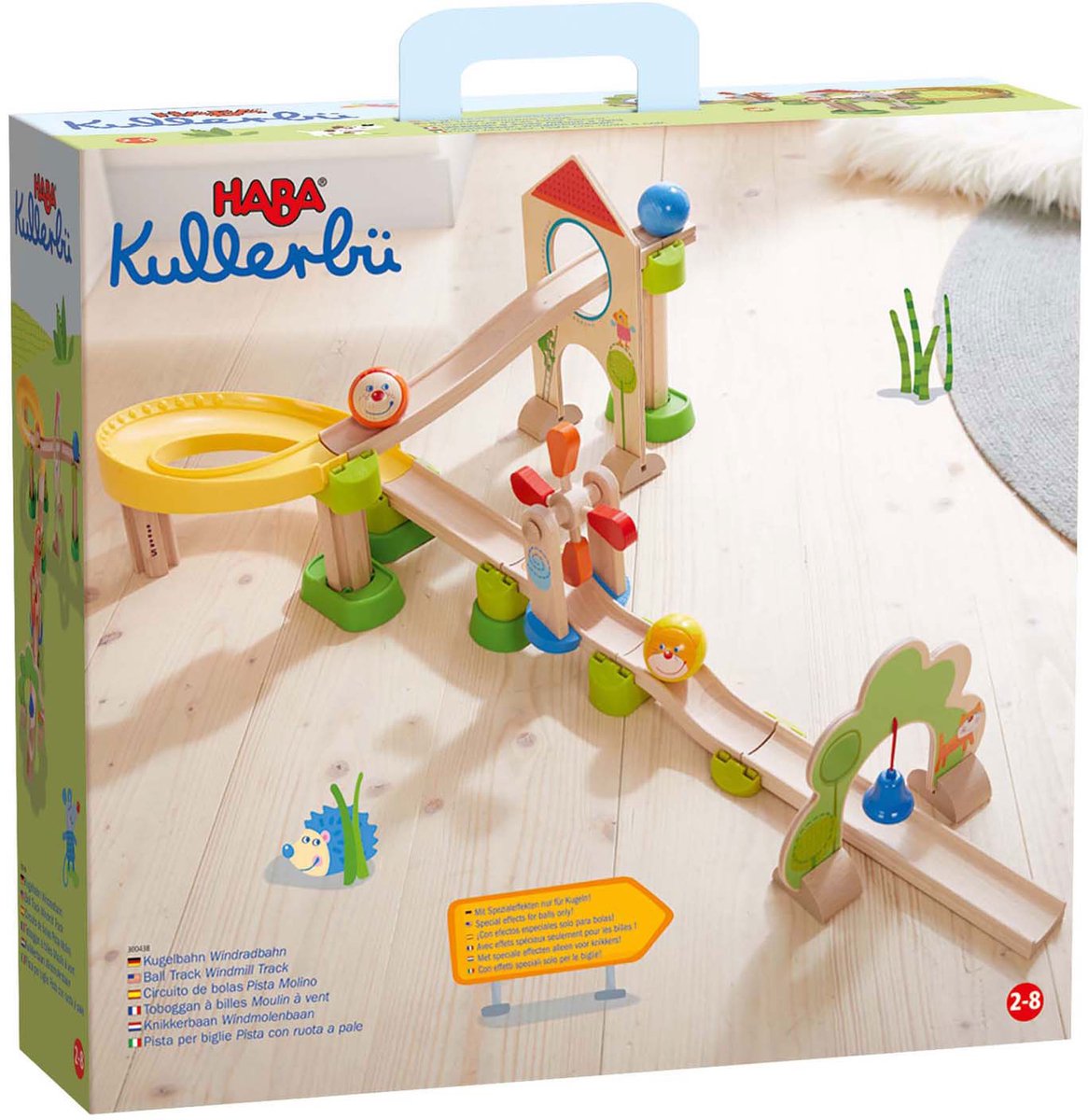 Haba-Spielzeug | Holzspielzeug – Murmelbahn, rollende Kugeln – Grundbox – Windmühlenbahn