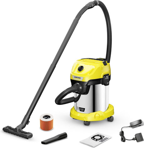 Kärcher WD 3-18 S Akku-Set V-17 20 Nass- und Trockensauger – 18 V – Akku 18 V 5,0 Ah und Ladegerät inklusive – 17 l – Edelstahlbehälter – Kartuschenfilter