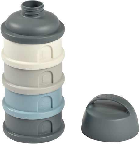 Béaba Milchturm mit 4 stapelbaren Dosierboxen – Pulverbox für unterwegs mit bis zu 11 Dosen pro Fach – luftdicht und auslaufsicher – Trichterform für sauberes Befüllen – hergestellt in Frankreich – BPA-frei – blaugrau