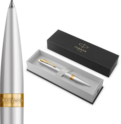 Parker meridian balpen | chroomlak met gouden accenten | middelgrote penpunt | handschriftpennen schrijfwaren | blauwe inkt | luxe cadeaudoos