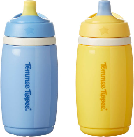 Tommee Tippee isolierter Aktiv-Trinkbecher – 2 Stück – 266 ml – auslaufsichere Wasserflasche für Kleinkinder ab 12 Monaten – Blau und Gelb