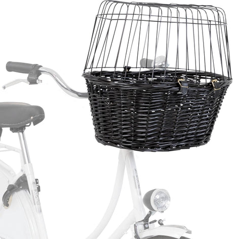 Trixie Weiden-Fahrradkorb vorne schwarz mit Kissen und Verdeck