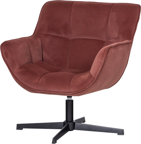 Woood wibo draaifauteuil - velvet - mat bruinrood - 94x71x83