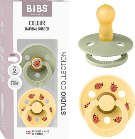 Bibs Colour Studio Sauger 2er Pack. BPA-freier, runder Sauger. Naturkautschuklatex, hergestellt in Dänemark, Größe 2 (6–18 Monate), helle Salbeibutter
