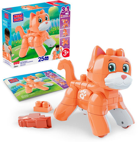 Mega bloks fisher-price speelgoedblokken rollende kitten met draaiende wieltjes - 25 onderdelen voor kinderen