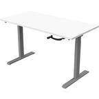 Sitz-Steh-Schreibtisch Euroseats Kurbel Bursligr120 weißgrau, weißes Metall