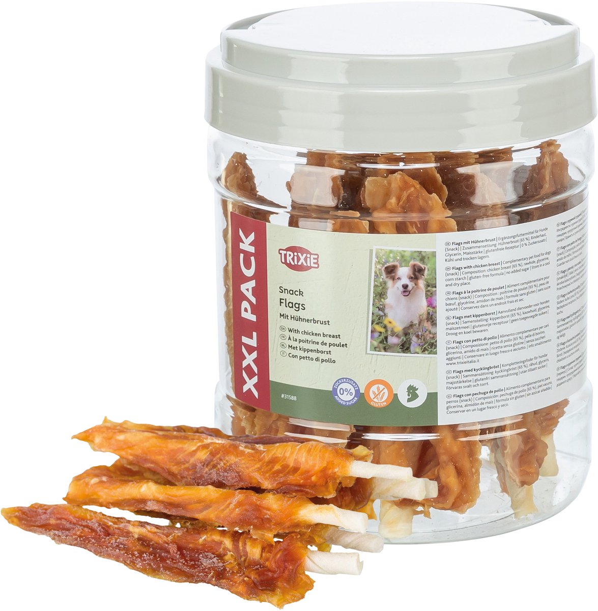 Trixie Kausnack – Premio Chicken Flags 400g – Rinderhaut mit Hähnchenbrust, glutenfrei, proteinreich